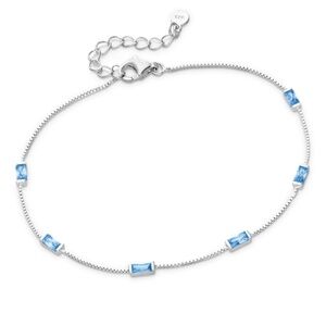 Sterling Silver Baguette Station Bracelet In Aqua